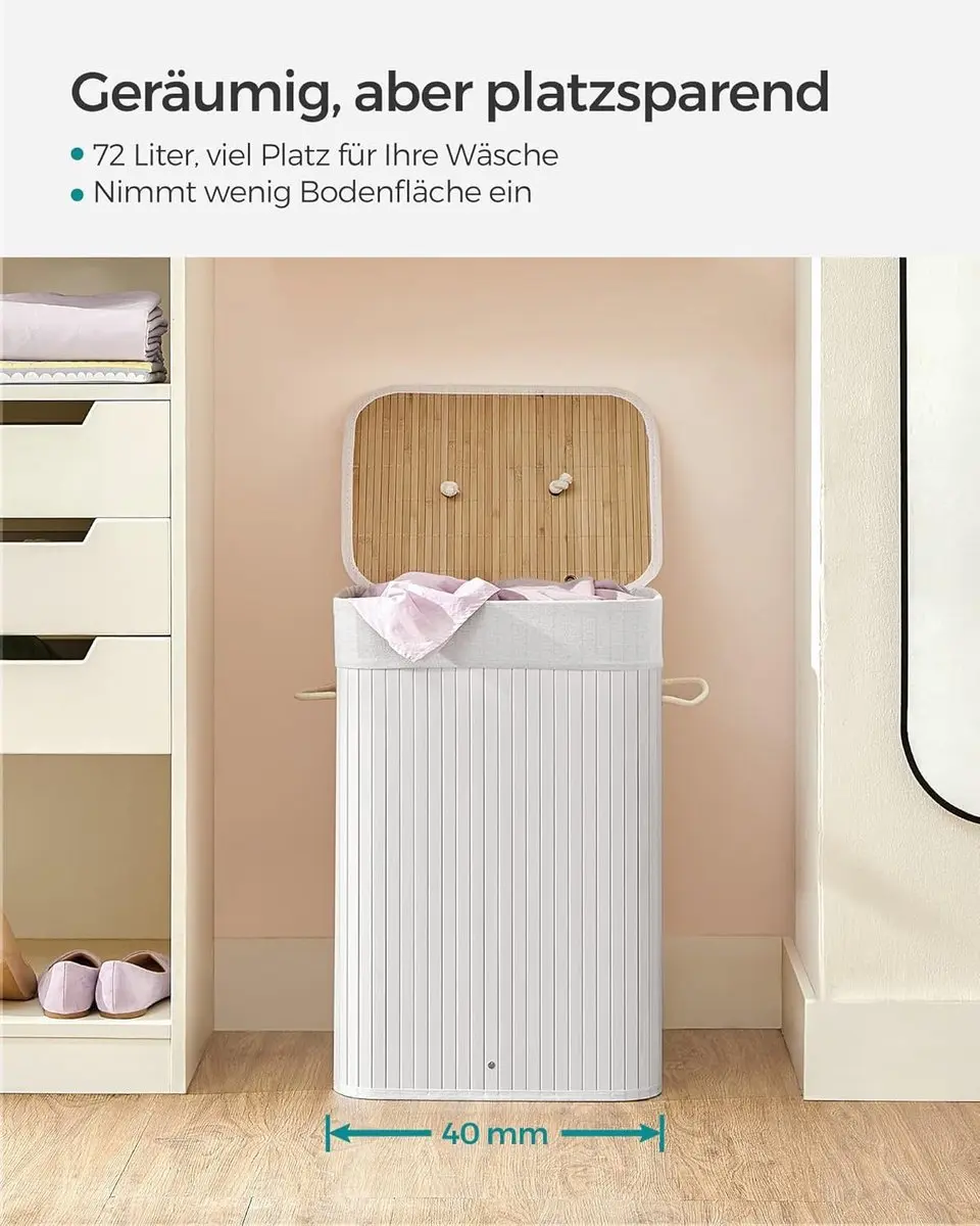 Songmics Bamboe Wasmand LCB010W01 - 72L - Wit