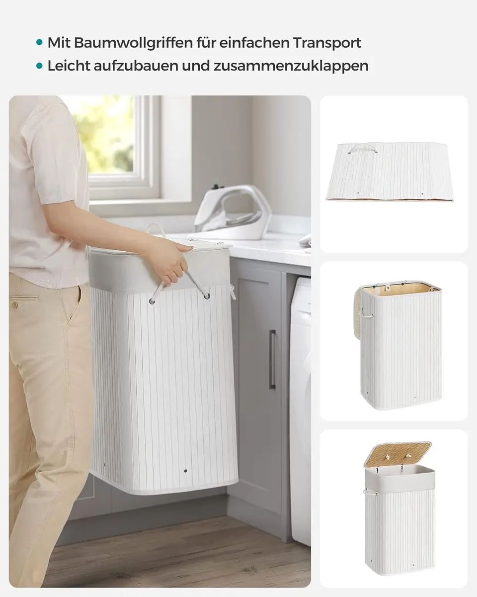 Songmics Bamboe Wasmand LCB010W01 - 72L - Wit