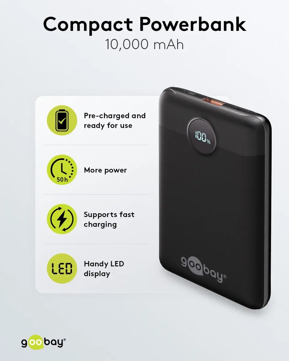 Goobay 65868 Powerbank - 10.000mAh - 22,5W - 3x USB