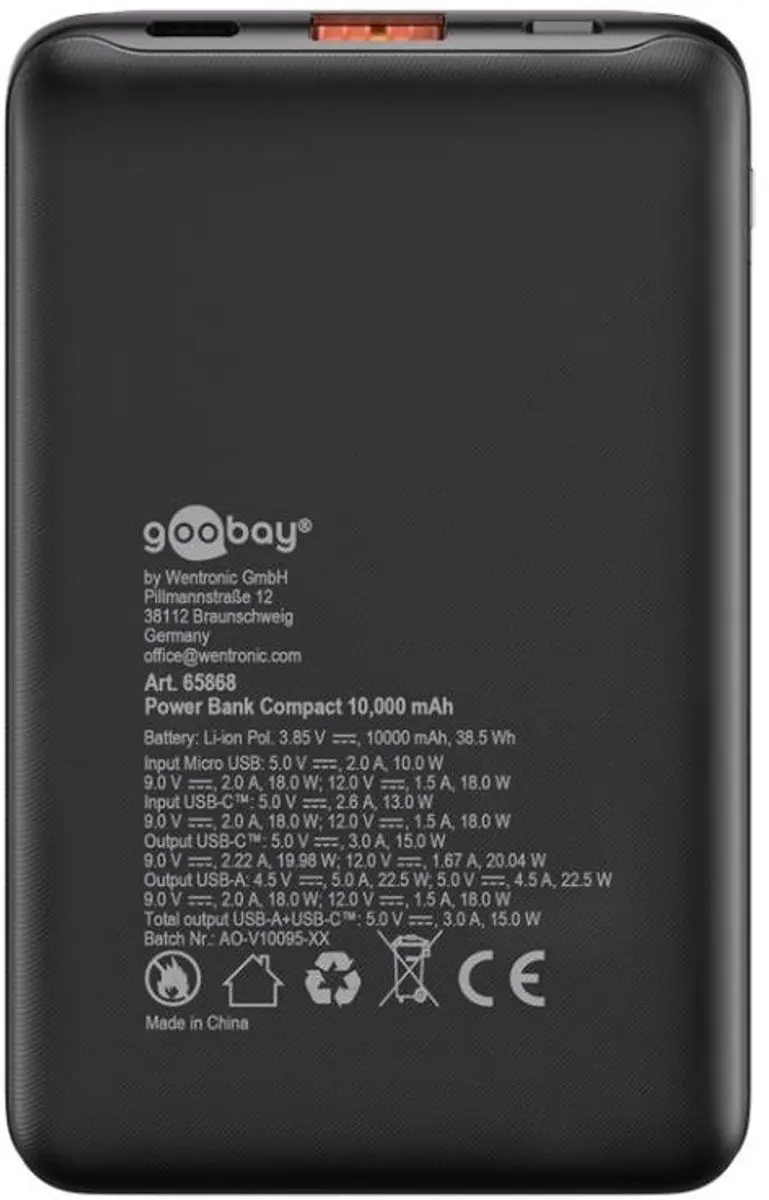 Goobay 65868 Powerbank - 10.000mAh - 22,5W - 3x USB