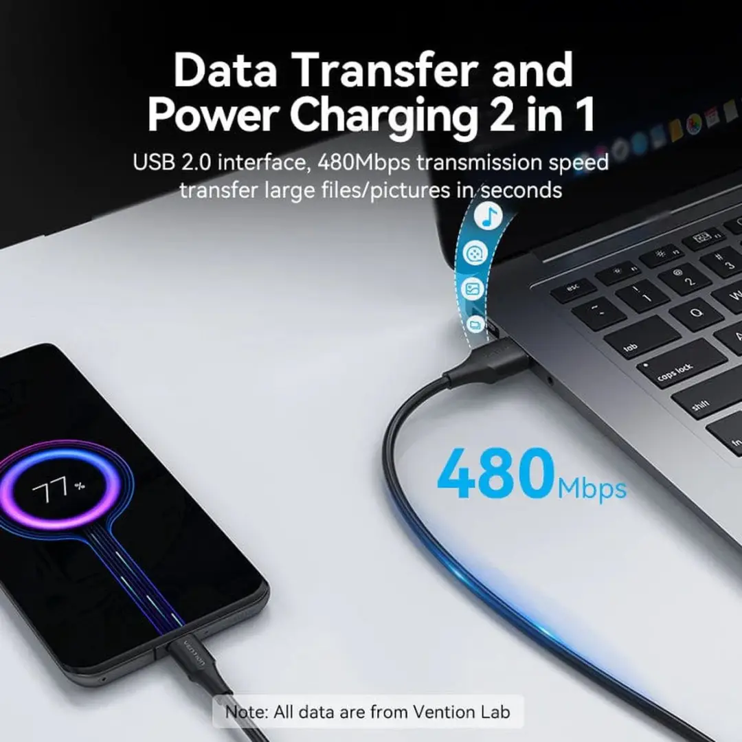 Vention USB 2.0 A naar USB-C 3A Snellaadkabel 1m - Transparant