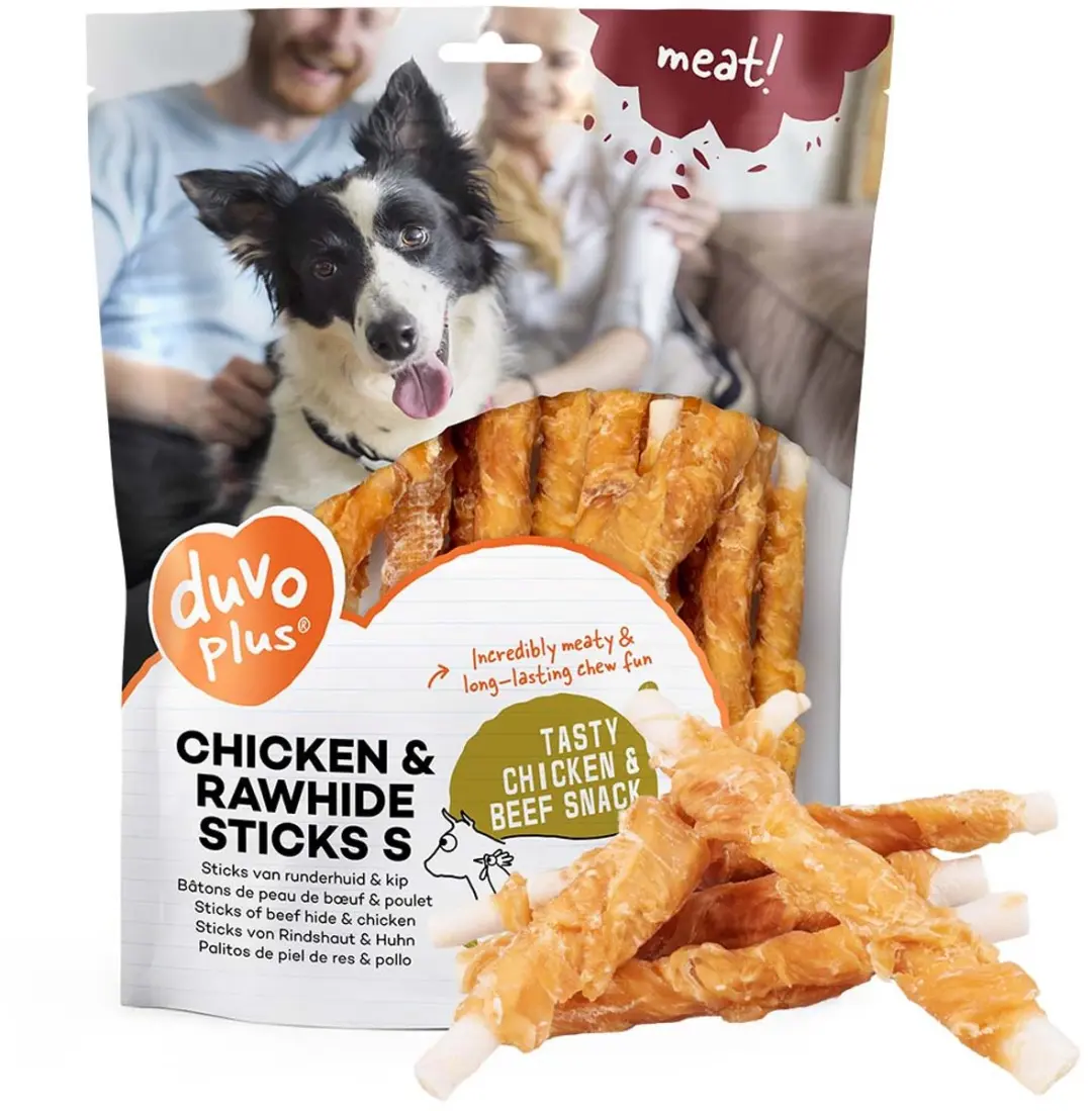 DuvoPlus Meat! Snack Kip & Runderhuid Sticks voor Honden 1kg