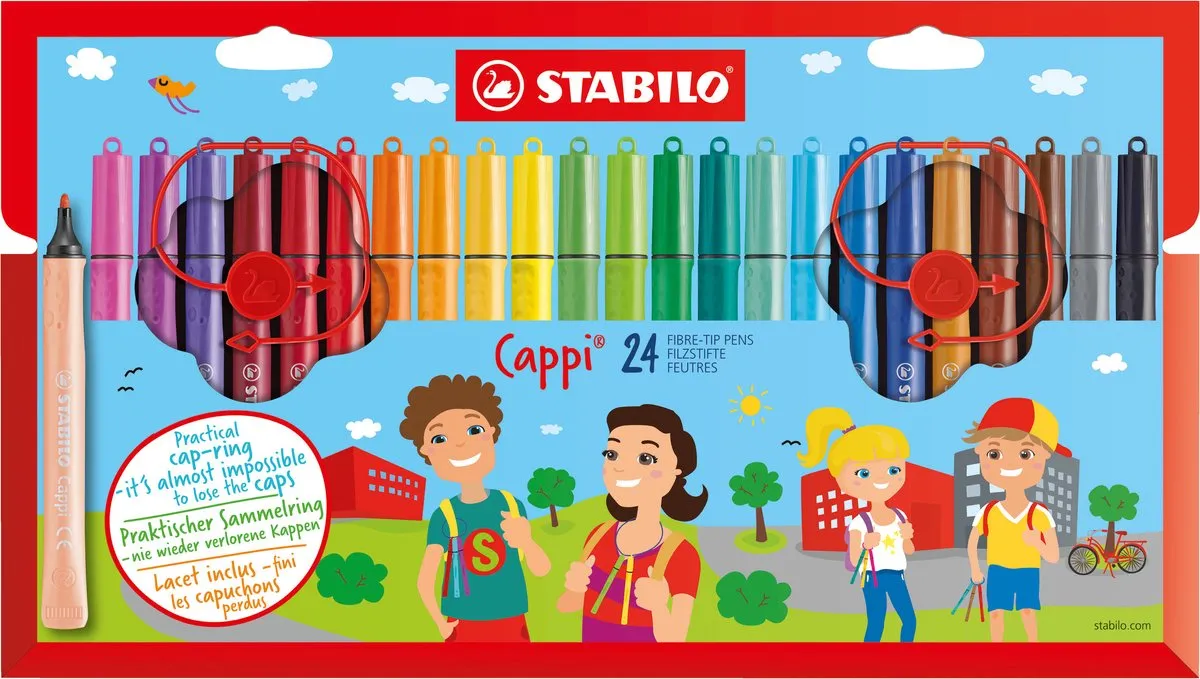 STABILO Cappi Viltstift 24 Kleuren - Etui met Dopringen