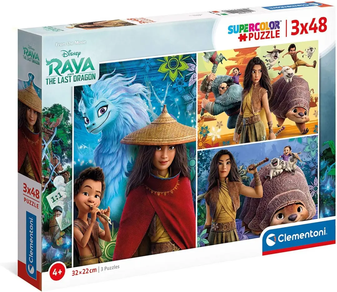 Clementoni puzzel Disney Raya 3x48 stukjes kinderpuzzel karton.