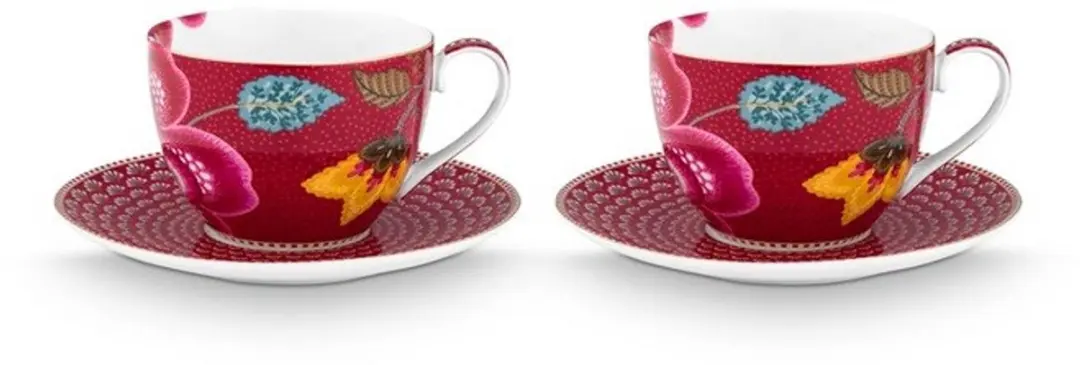 Pip Studio Blooming Tales Fantasy Kop & Schotel - 2x300ml - Rood