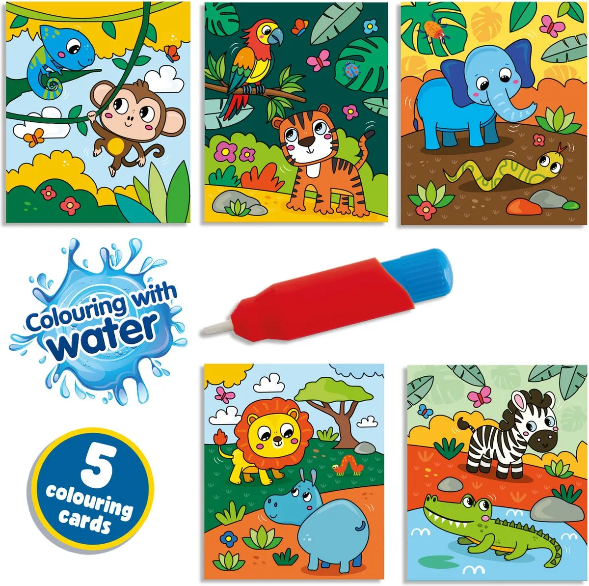 SES Creative Safari Water Kleurboek - 5 Pagina's - Herbruikbare Stiften