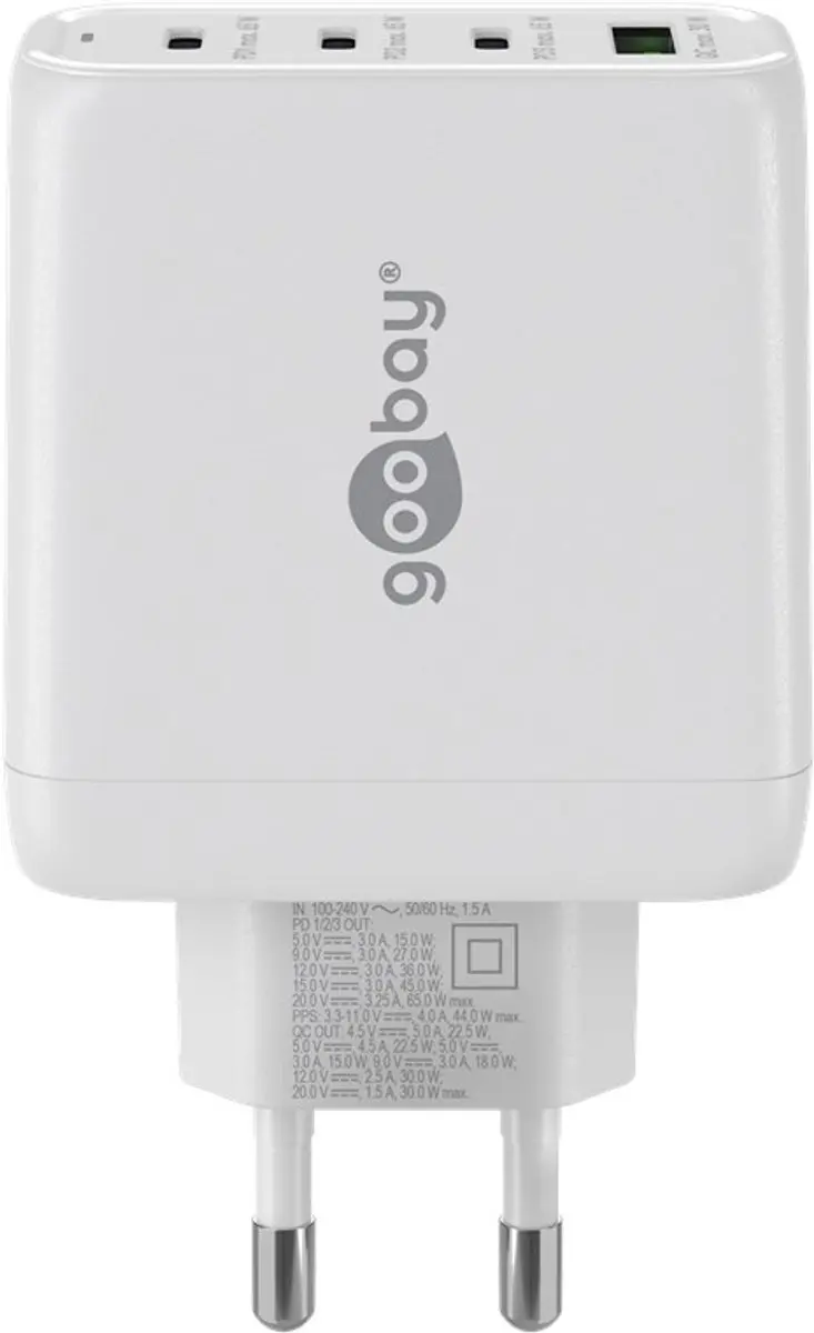 Goobay 64822 Thuislader GaN 68W - 3x USB-C PD 1x USB-A QC - Wit