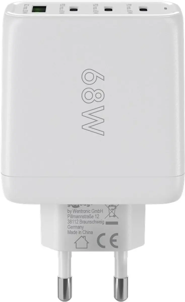 Goobay 64822 Thuislader GaN 68W - 3x USB-C PD 1x USB-A QC - Wit