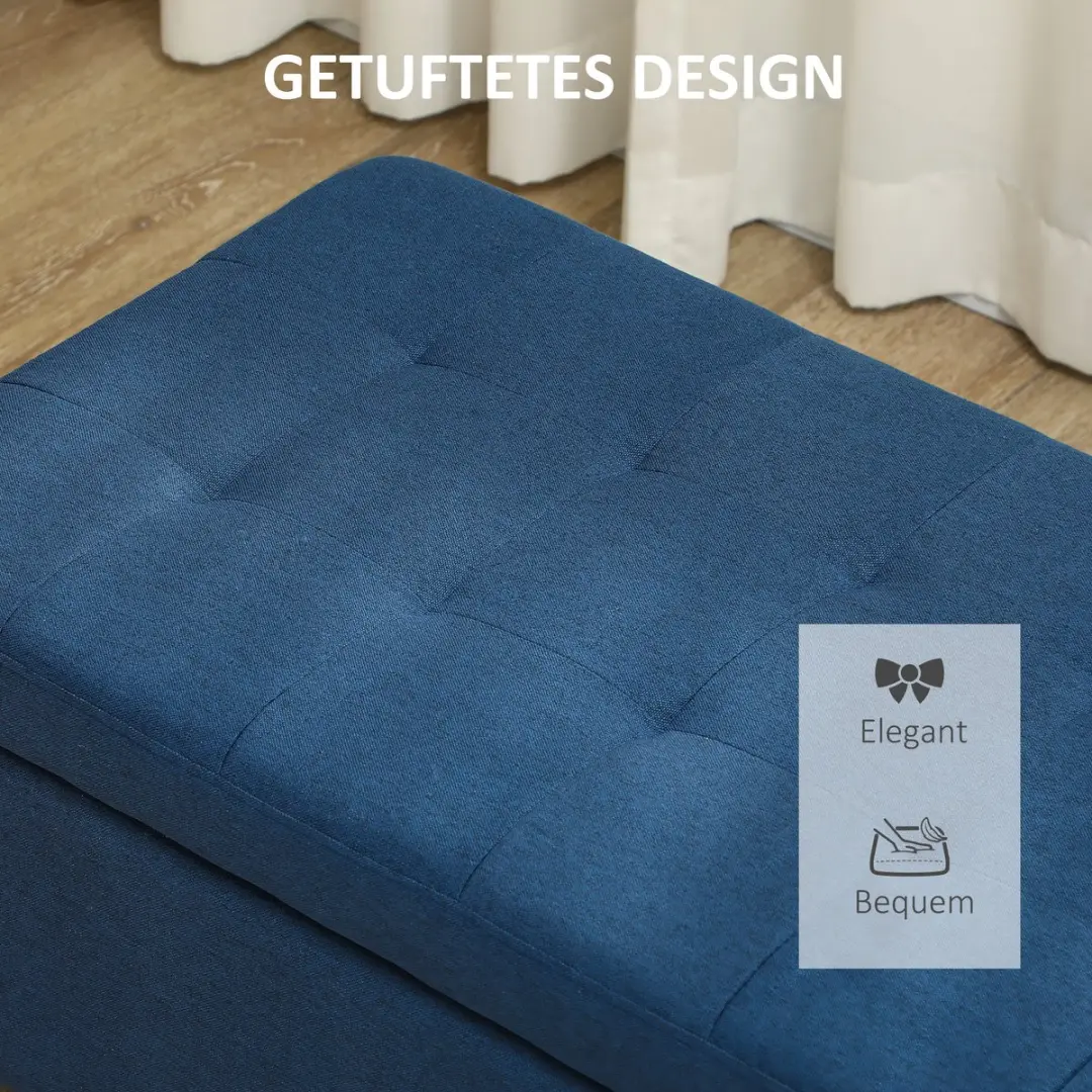 Homcom Opbergottoman Blauw 125L - Eucalyptushout - afbeelding 6 van 6