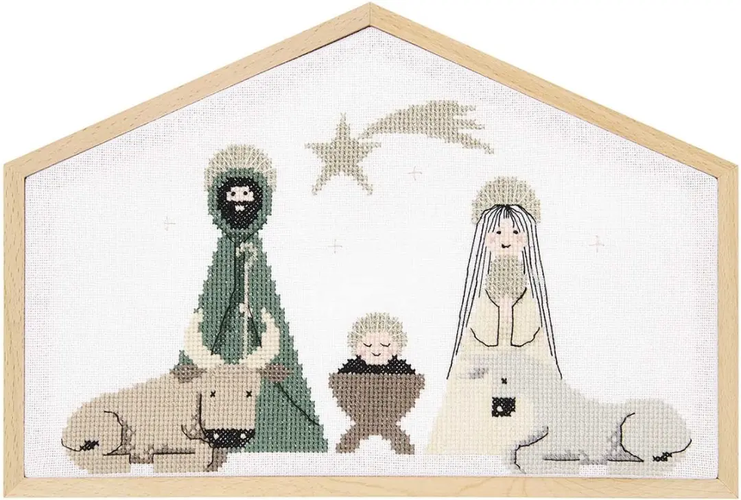Rico Design Kerststal Borduurpakket 100182 - met frame