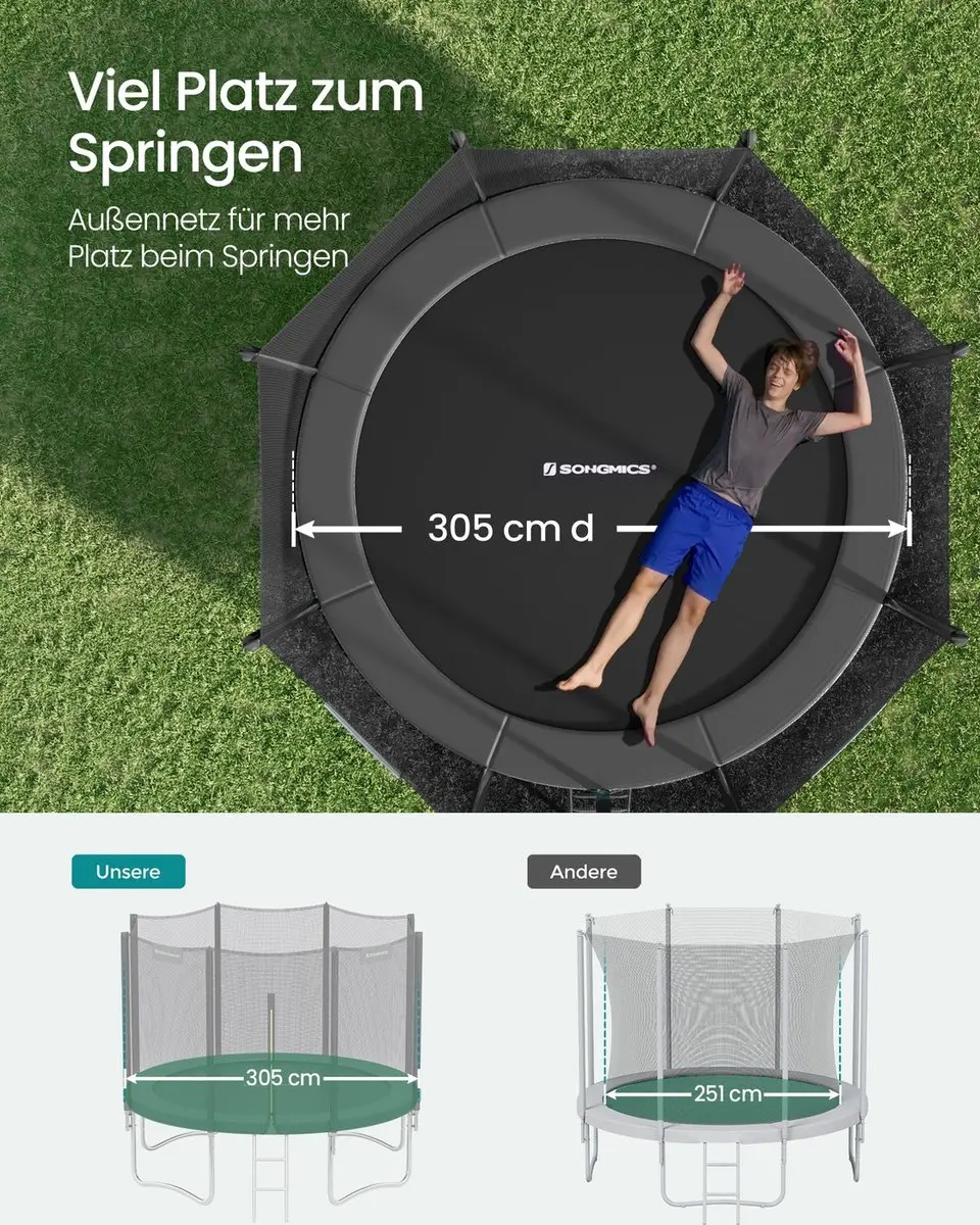 Songmics Trampoline 305cm - Zwart