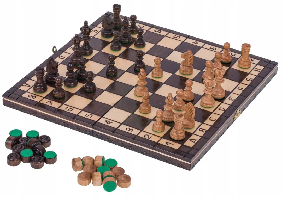 Houten Schaken en Dammen Set