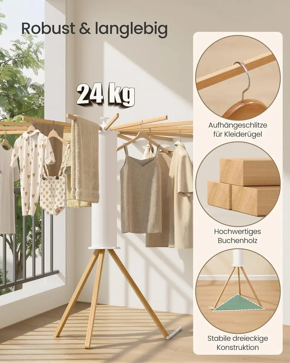 Songmics LLR530YW01 Opvouwbaar Wasrek - 16 Armen - Natuurlijk