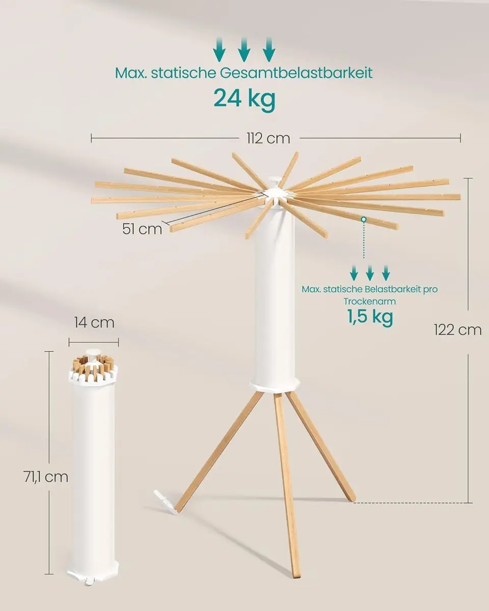 Songmics LLR530YW01 Opvouwbaar Wasrek - 16 Armen - Natuurlijk