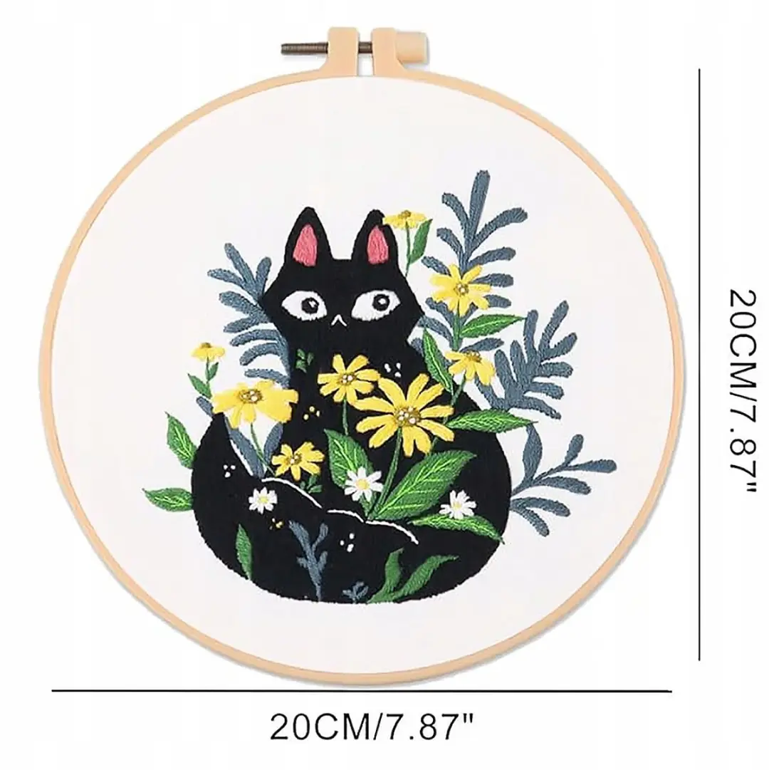 Pixel DIY Borduurpakket Katten & Bloemen - 3x 30x30cm Canvas