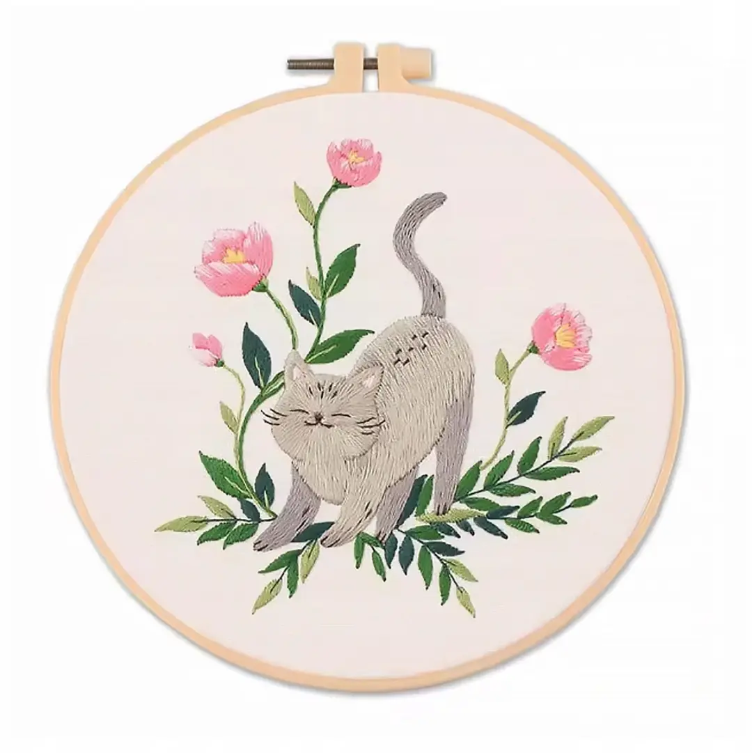 Pixel DIY Borduurpakket Katten & Bloemen - 3x 30x30cm Canvas