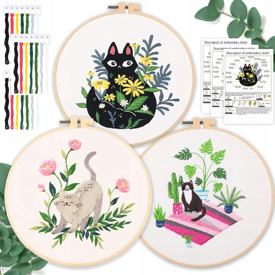 Pixel DIY Borduurpakket Katten & Bloemen