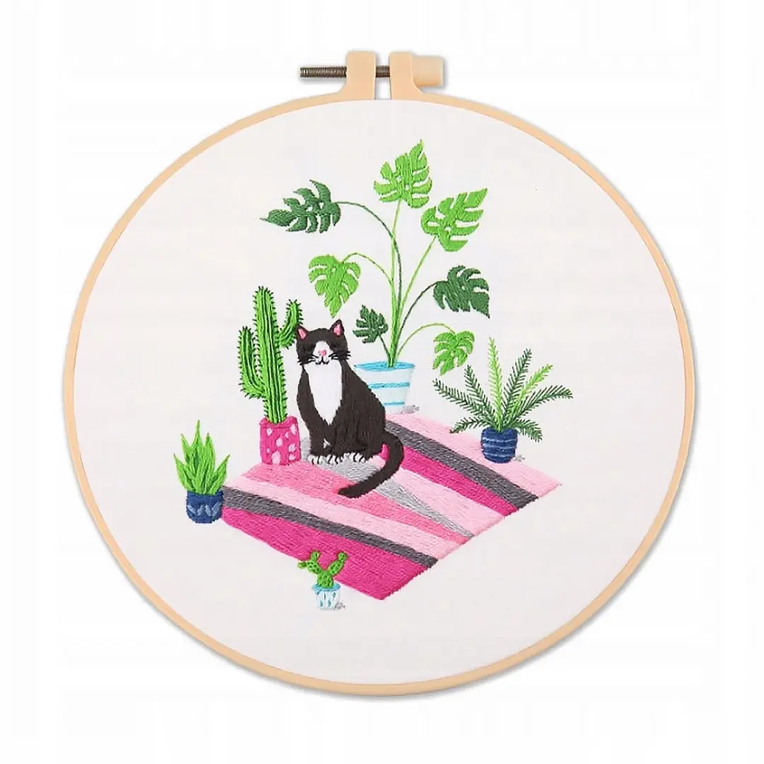 Pixel DIY Borduurpakket Katten & Bloemen - 3x 30x30cm Canvas