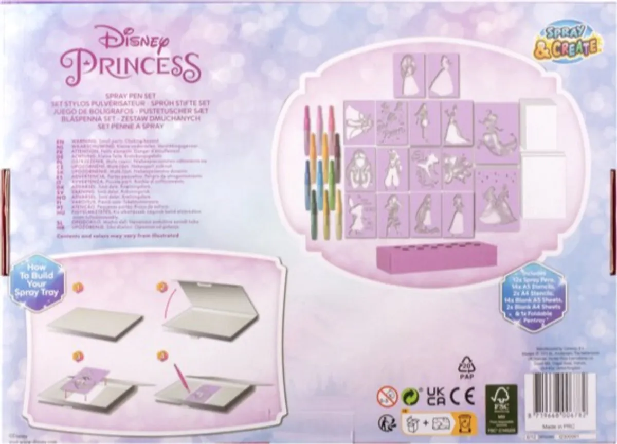Disney Princess Spraypennen Deluxe Set - 12 Stuks - 16 Stencils