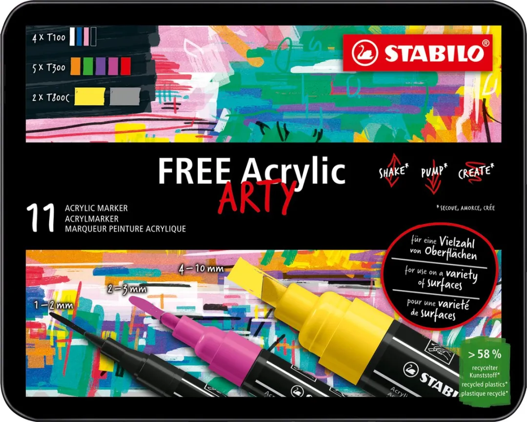 STABILO Free Acryl Marker Startset - 11 Stuks - 3 Tipgroottes