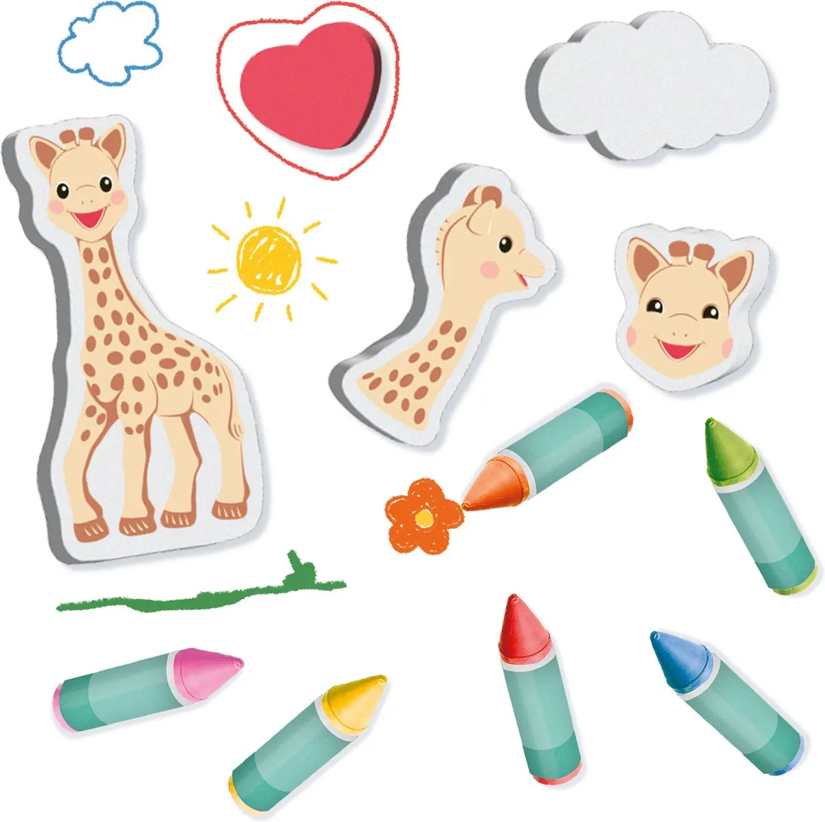 SES Creative Sophie la girafe Badkrijtjes met vormen - 11 Stuks