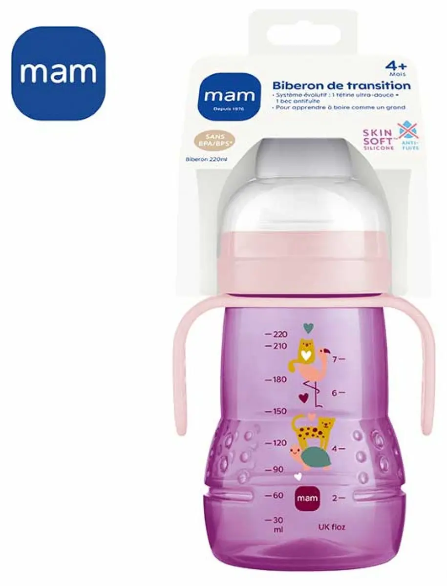 MAM Overgangsfles 220ml - Roos - 2 Stuks