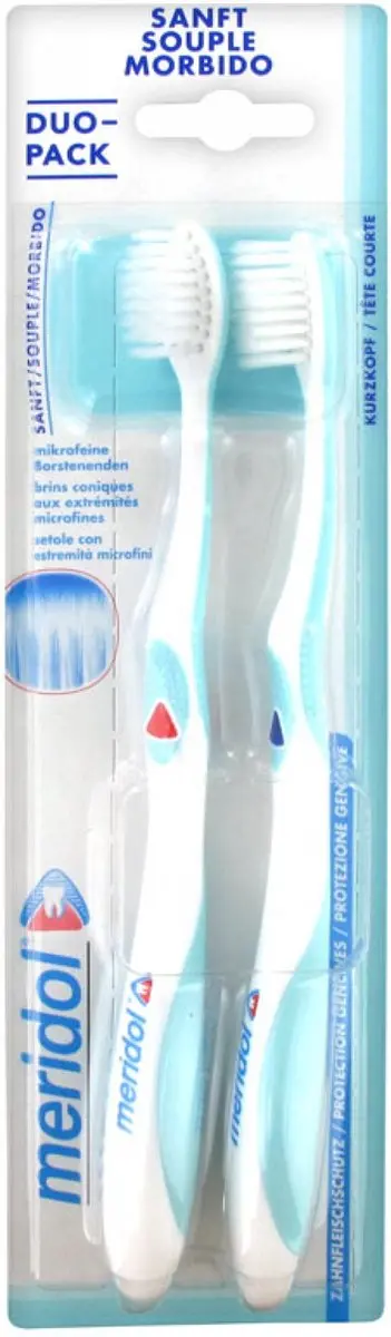 Meridol Duo-Pack Zachte Tandenborstels - 2 Stuks - Blauw/ Groen