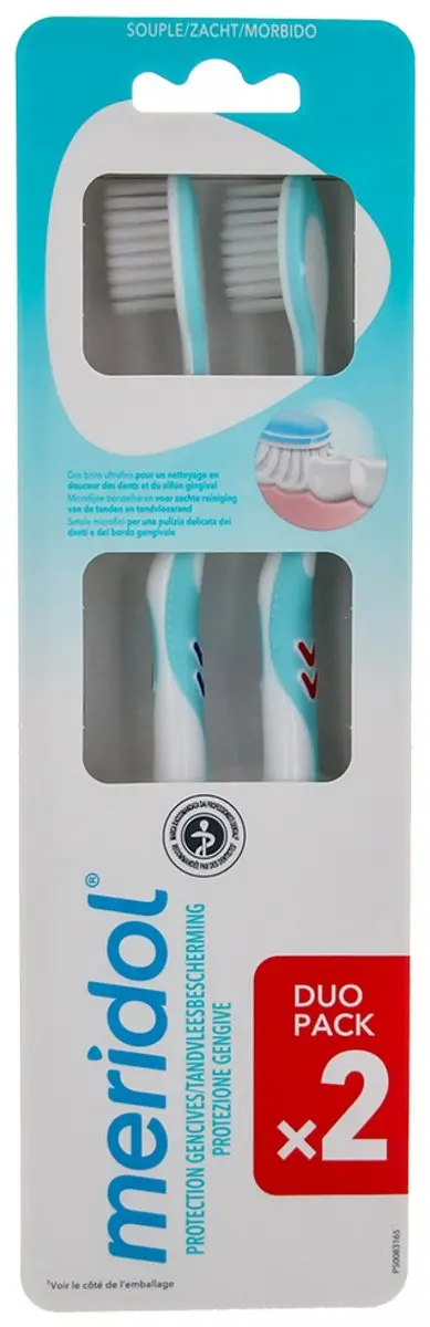 Meridol Duo-Pack Zachte Tandenborstels - 2 Stuks - Blauw/ Groen