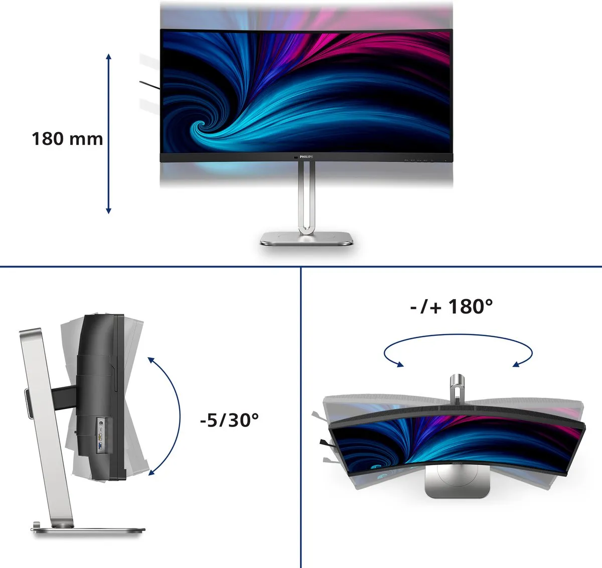 Philips 34B2U5600C Curved Ultrawide Monitor 34 inch - USB-C 140W - KVM