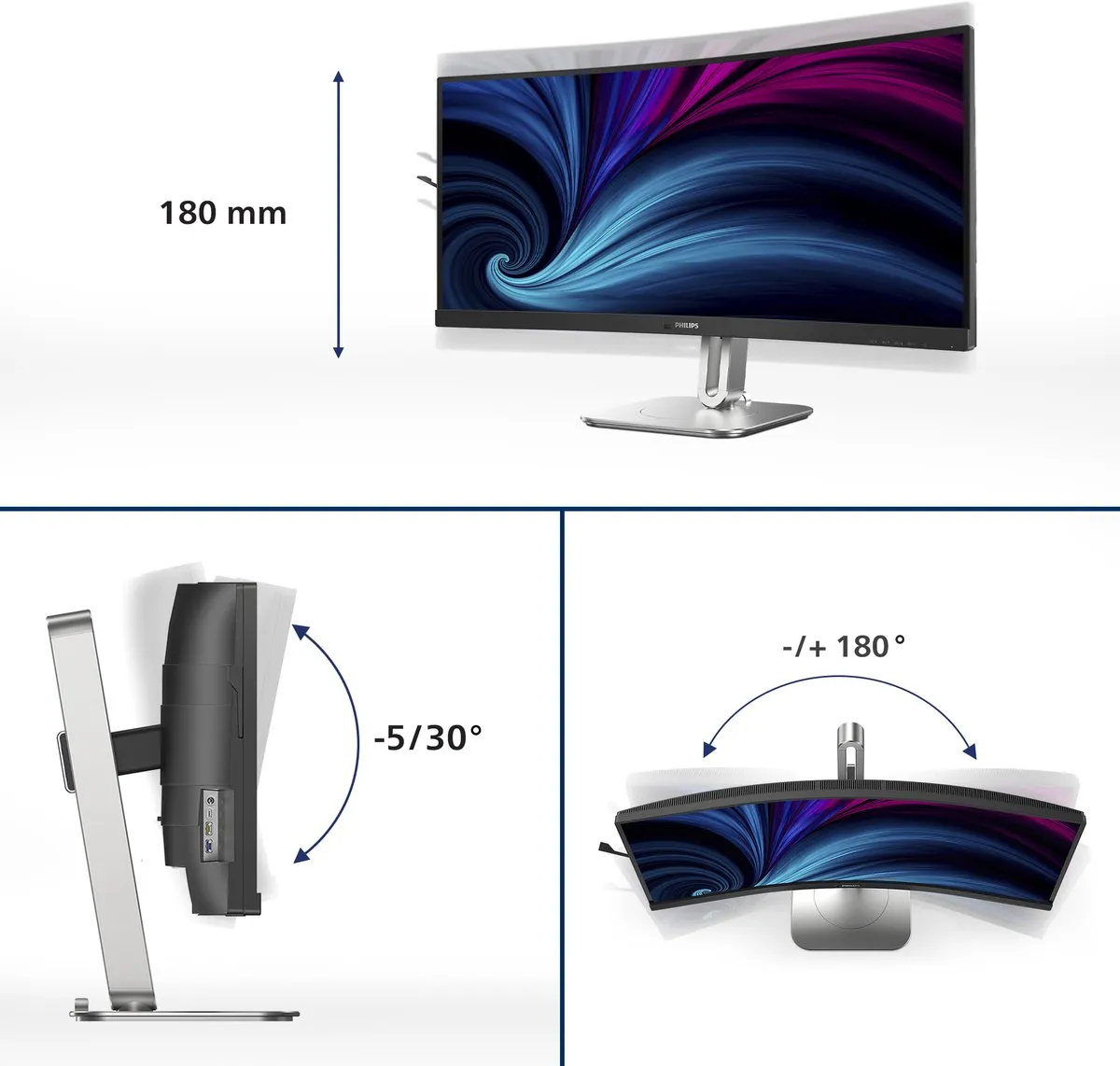 Philips 34B2U5600C Curved Ultrawide Monitor 34 inch - USB-C 140W - KVM