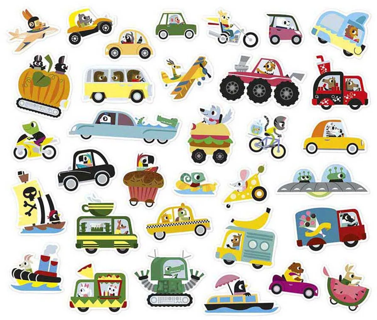 Janod Stickers Voertuigen 200 Stuks - Multicolor