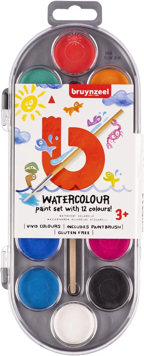 BRUYNZEEL Kids Waterverfset 12 Kleuren - 6 Stuks