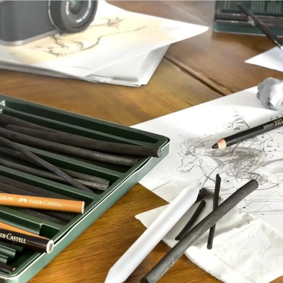 Faber-Castell Houtskool Staafjes 12 Stuks - Zwart