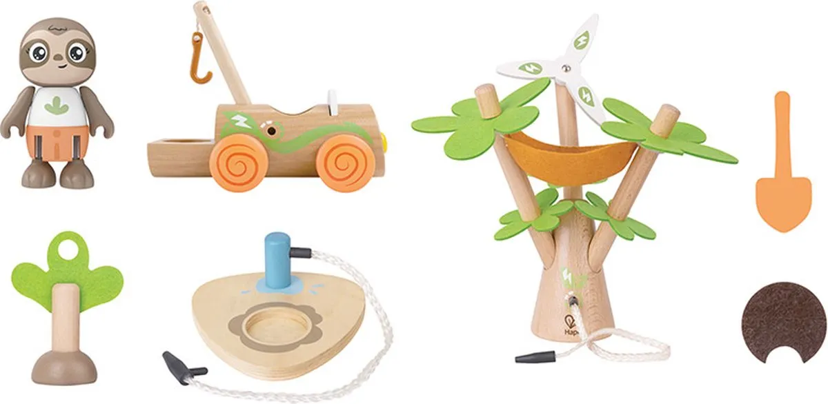 Hape Boomplantauto - Poppenhuispop - 5 Meubels 1 Pop - Veelkleurig