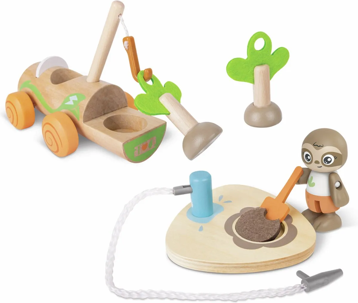 Hape Boomplantauto - Poppenhuispop - 5 Meubels 1 Pop - Veelkleurig