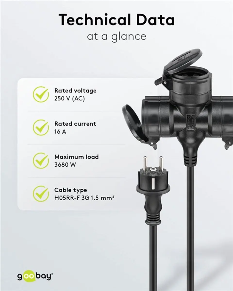 Goobay CEE 7/7 Outdoor Verlengkabel 3x1,50mm² - 5m - IP44 - Zwart