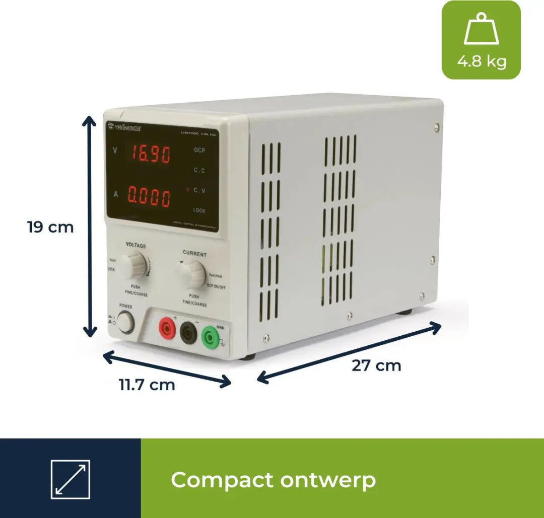 Velleman Laboratoriumvoeding 0-30V/0-5A - LCD - Grijs/Wit