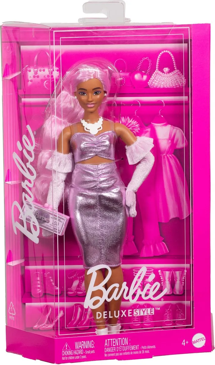 Barbie Deluxe Stijl Glanzende midi-jurk met ruches 0194735255979