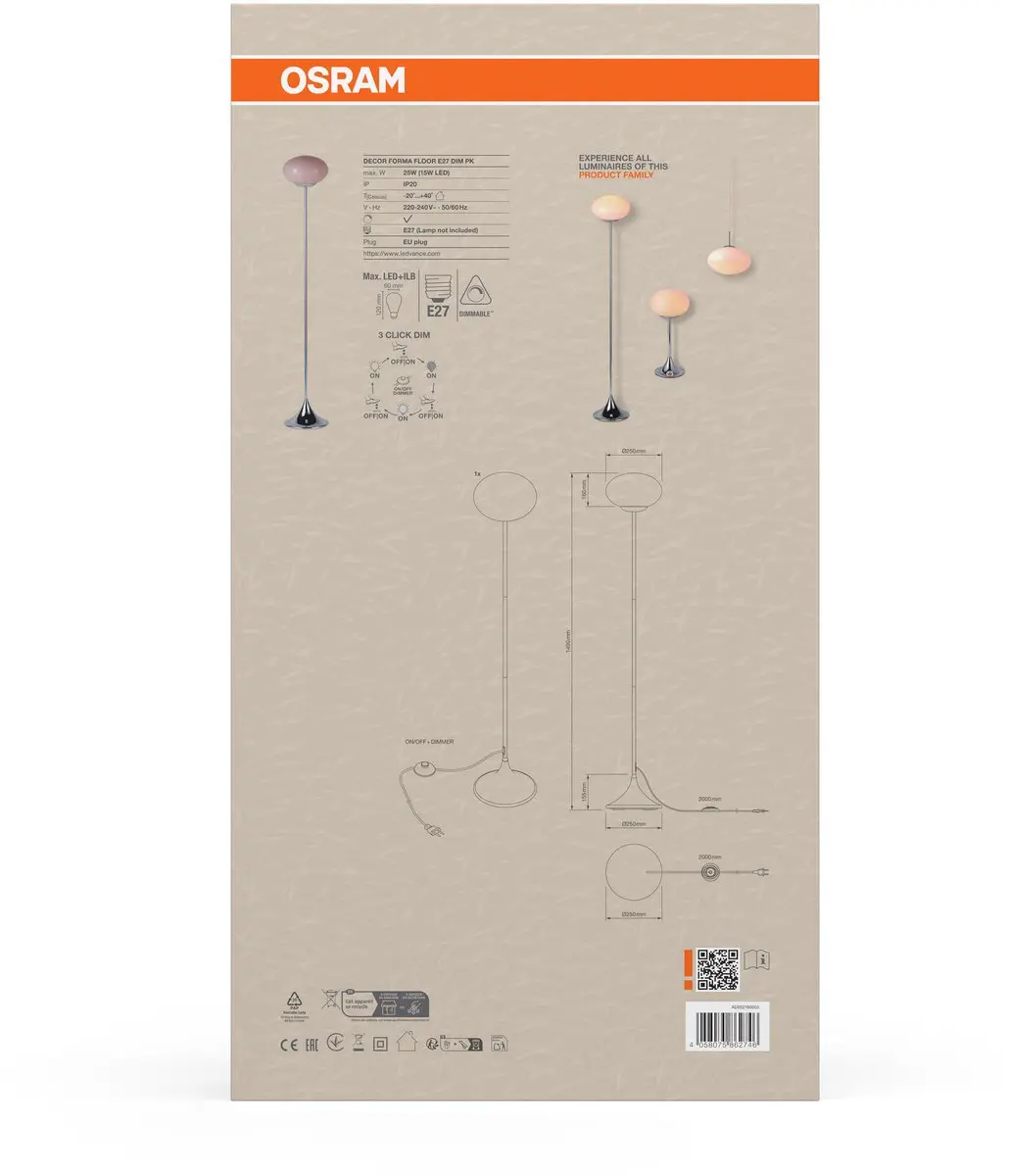 Osram Decor Forma Floor E14 DIM Roze - 250cm - afbeelding 3 van 3