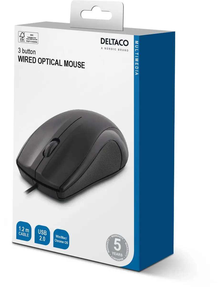 Deltaco MS-711 Optische Gaming Muis - Bedraad - 1200 DPI - Zwart - afbeelding 4 van 5