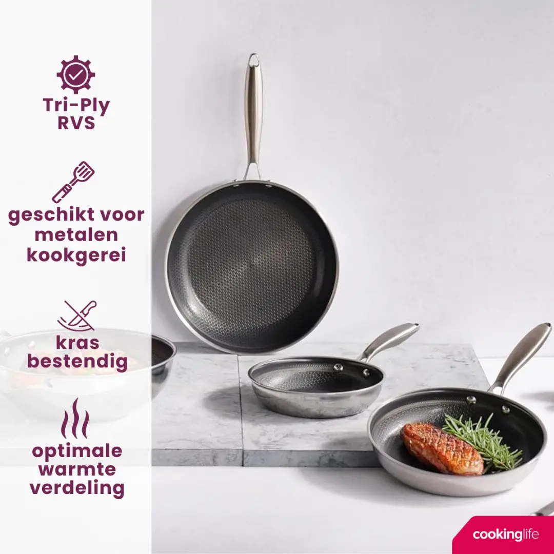 Cookinglife HexaCook Koekenpannenset 3-delig - Grijs