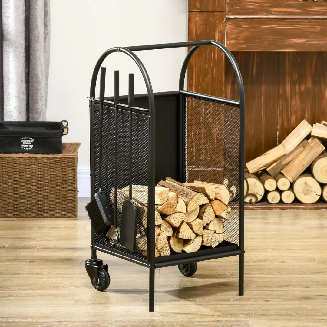 Outsunny Haardhoutrek Metaal 37,5x37,5x80cm - Zwart