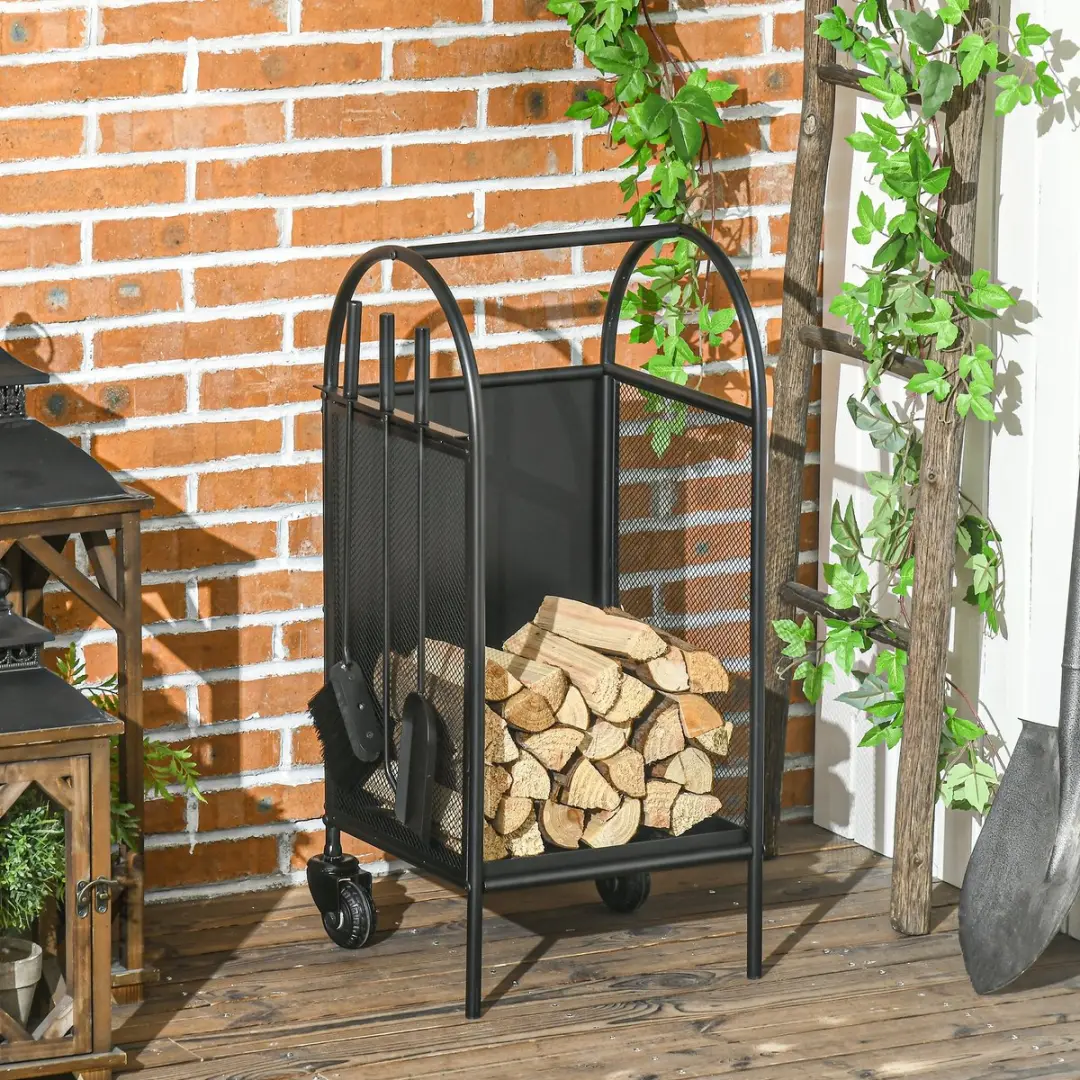 Outsunny Haardhoutrek Metaal 37,5x37,5x80cm - Zwart