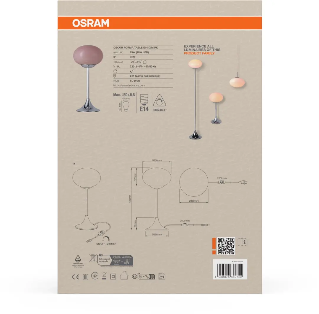 Osram Decor Forma Table E14 DIM Roze - 200cm