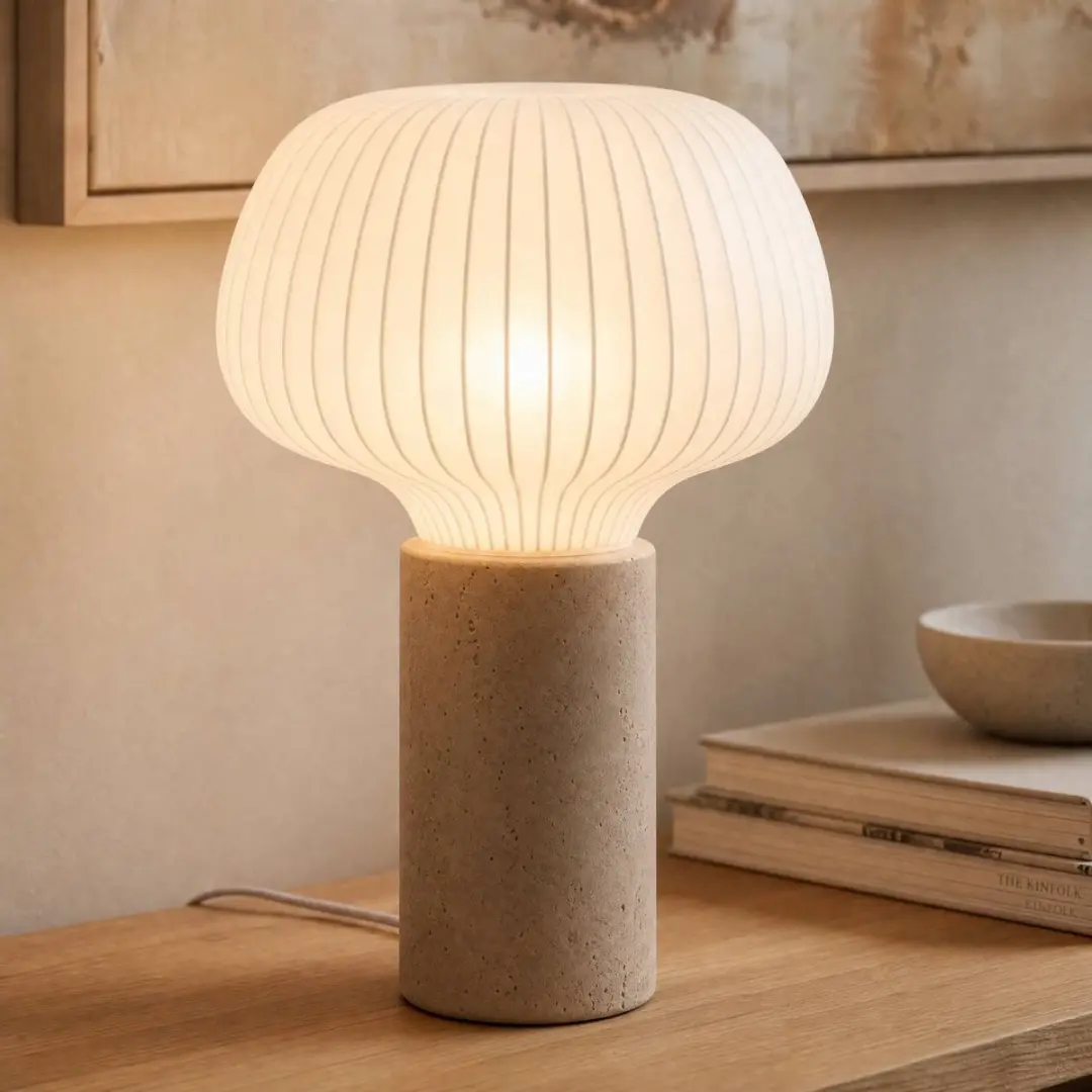 Lucande Tafellamp Textiel/Beton 1 Licht E27 - 42cm - Wit/Beige