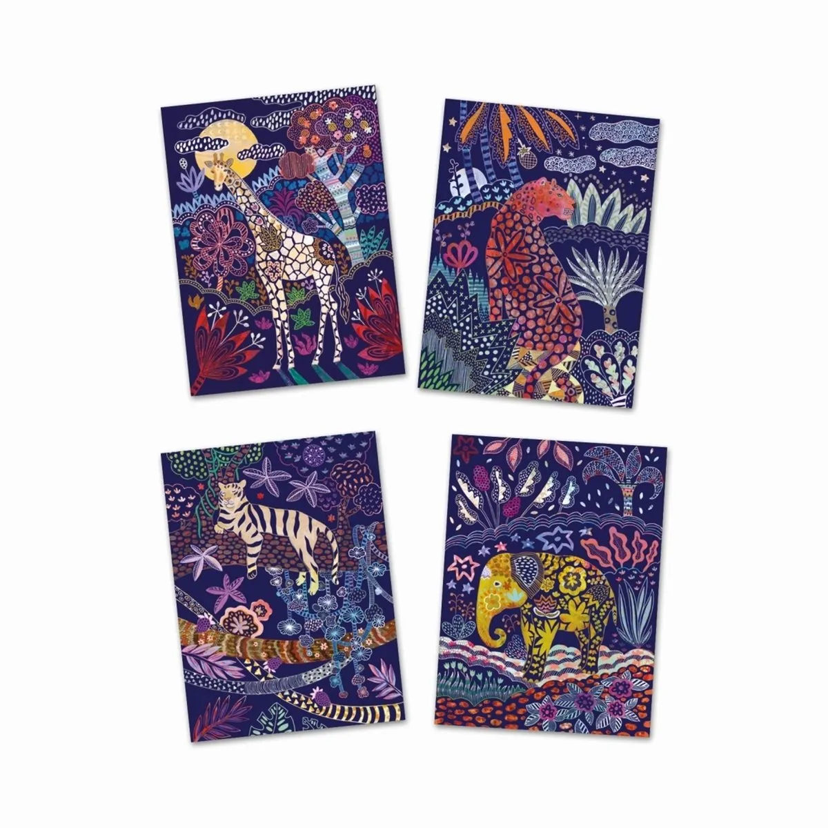 Djeco Natuur Kraskaarten - 4 Stuks Multicolor