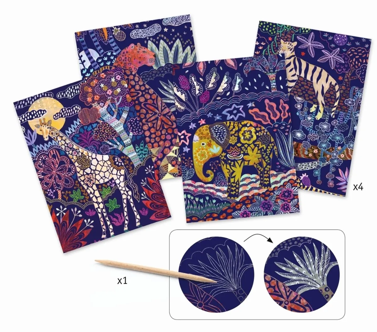 Djeco Natuur Kraskaarten - 4 Stuks Multicolor