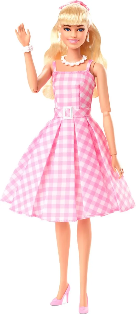 Barbie The Movie Pop Margot Robbie - Roze-wit geruite jurk 33cm MATTHPJ96
