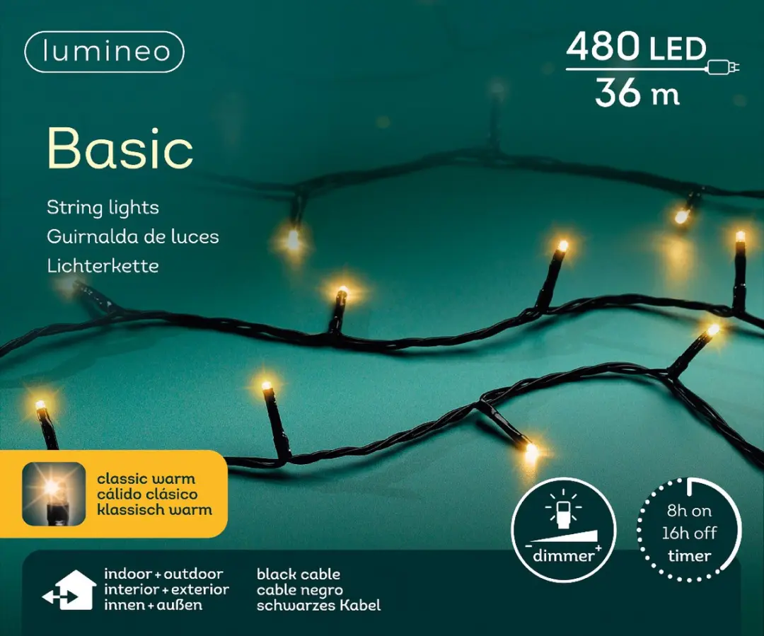 Lumineo Kerstverlichting 480 LED - Warm Wit - 36m - Zwart - Timer & Dimmer - afbeelding 6 van 6