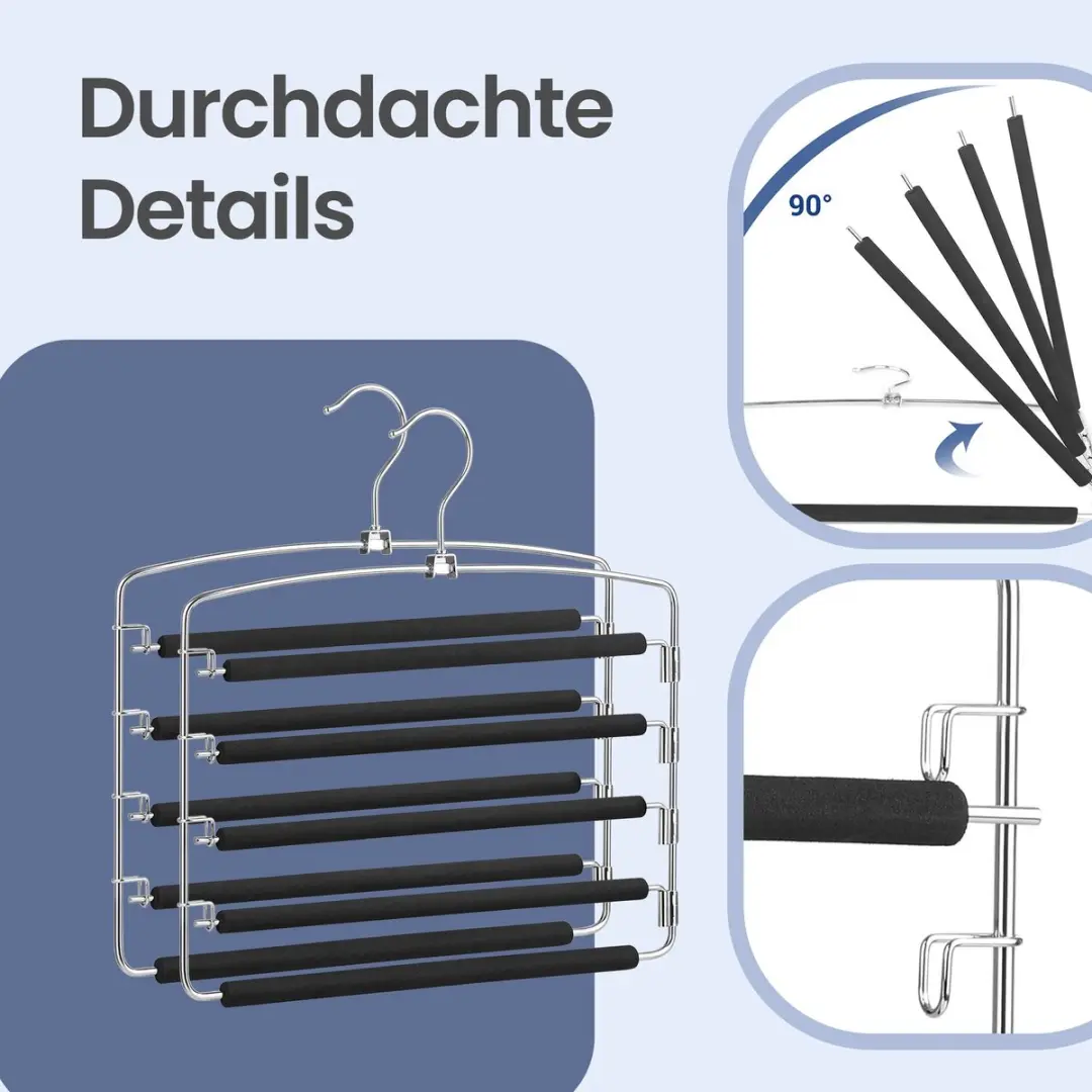 Songmics Kledinghangers Set 3 Stuks - Metaal - Zilver/Zwart - afbeelding 6 van 6